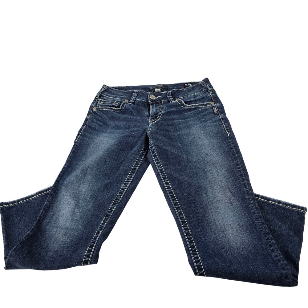 Silver Jeans Co Suki Mid Capri Fluid Denim Dark Wash Contrast Stitch W30 L22.5